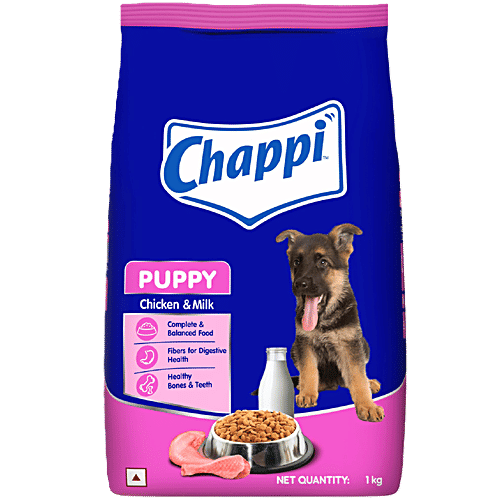 Chappi Dry Dog Food - Chicken & Milk, For Puppy, 2 To 12 Months, 1 kg Complete & Balanced Food, Fibre For Digestive Health, Healthy Bones & Muscles