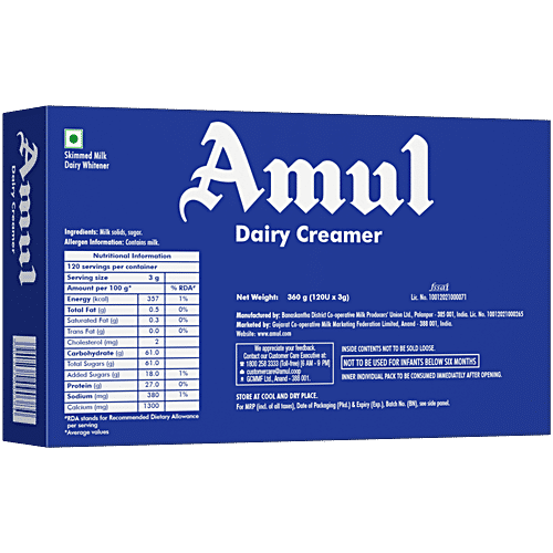 Amul Dairy Creamer, 360 g (120 pcs x 24x 3 g Each) 