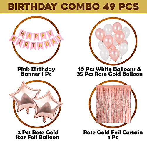 Party Propz Birthday Decoration Items Combo - Rose Gold, 49 pcs  Unique Design
 Premium Quality Paper