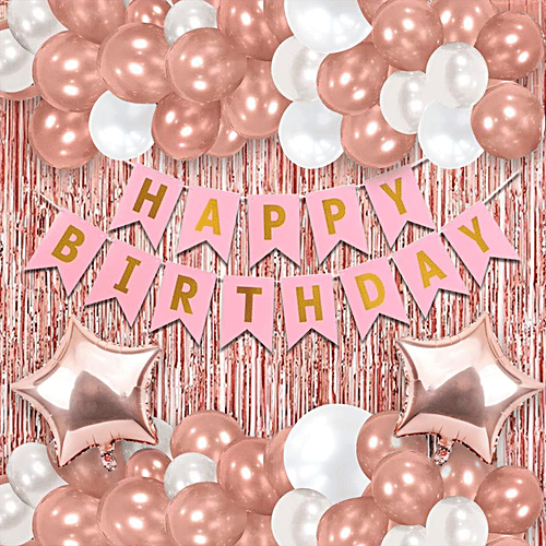 Party Propz Birthday Decoration Items Combo - Rose Gold, 49 pcs  Unique Design
 Premium Quality Paper