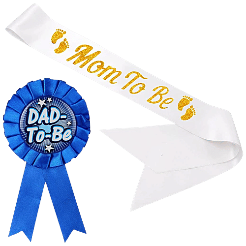 Party Propz Baby Shower Combo - Mom To Be Sash & Dad To Be Badge, 2 pcs  Stylish Design
 Elegant Sash