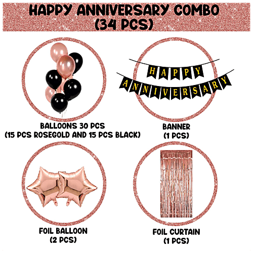 Party Propz Happy Anniversary Decoration Items Combo - Rose Gold, 34 pcs  