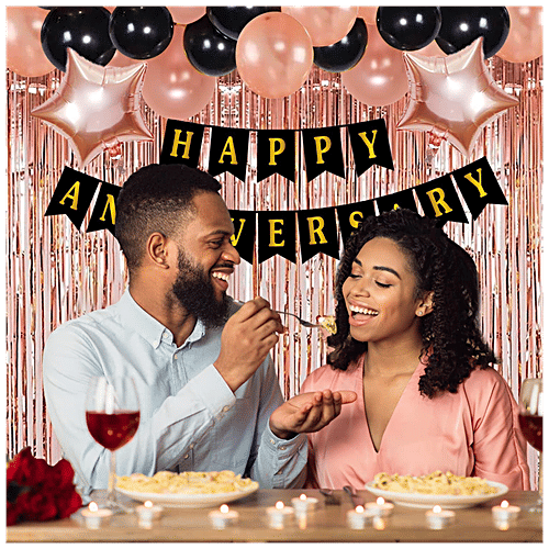 Party Propz Happy Anniversary Decoration Items Combo - Rose Gold, 34 pcs  
