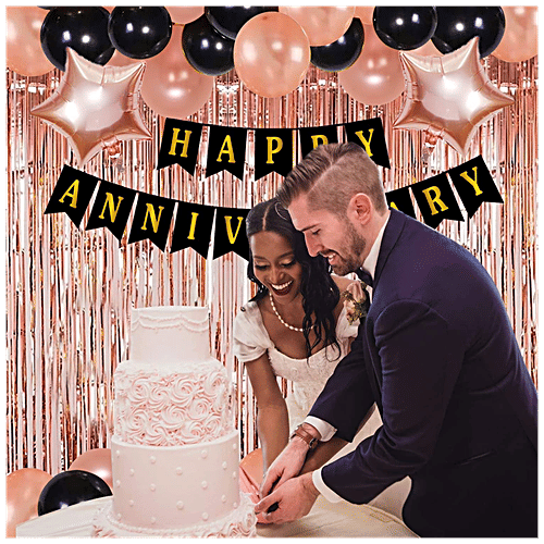 Party Propz Happy Anniversary Decoration Items Combo - Rose Gold, 34 pcs  
