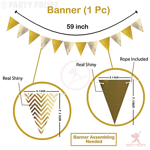 Party Propz Golden Paper Pennant Triangle Banner - For Birthday, Baby Shower Decoration, 1 pc  Elegant Decor
 Versatile Design
 Reusable Banners