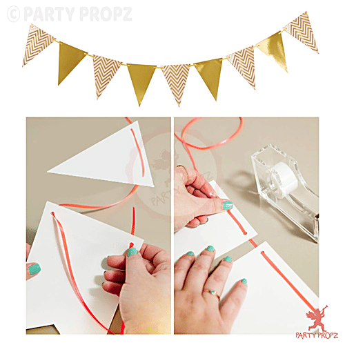 Party Propz Golden Paper Pennant Triangle Banner - For Birthday, Baby Shower Decoration, 1 pc  Elegant Decor
 Versatile Design
 Reusable Banners