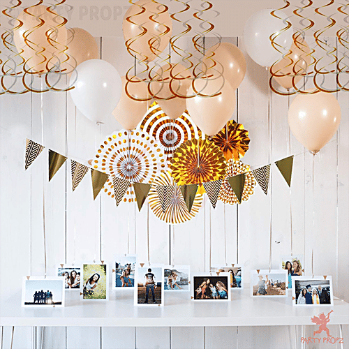 Party Propz Golden Paper Pennant Triangle Banner - For Birthday, Baby Shower Decoration, 1 pc  Elegant Decor
 Versatile Design
 Reusable Banners