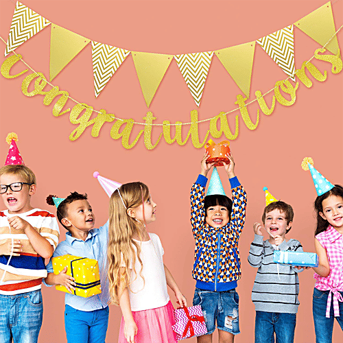 Party Propz Golden Paper Pennant Triangle Banner - For Birthday, Baby Shower Decoration, 1 pc  Elegant Decor
 Versatile Design
 Reusable Banners