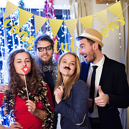 Party Propz Golden Paper Pennant Triangle Banner - For Birthday, Baby Shower Decoration, 1 pc  Elegant Decor
 Versatile Design
 Reusable Banners