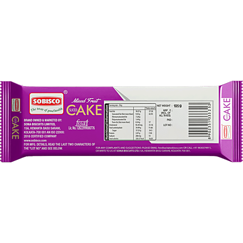Sobisco Mixed Fruit Slice Cake - Soft, Rich In Taste, 105 g Mixed Fruit Cake, Contains Egg