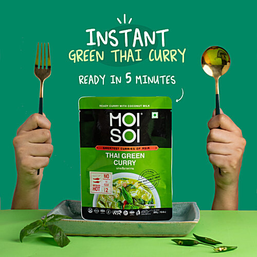 Moi Soi Thai Green Curry Cooking Sauce With Coconut Milk, Thai Herbs & Spices, Ready in 5 mins, Add Veggies Or Meat, 300 g  Ready in 5 mins
 Add Veggies Or Meat