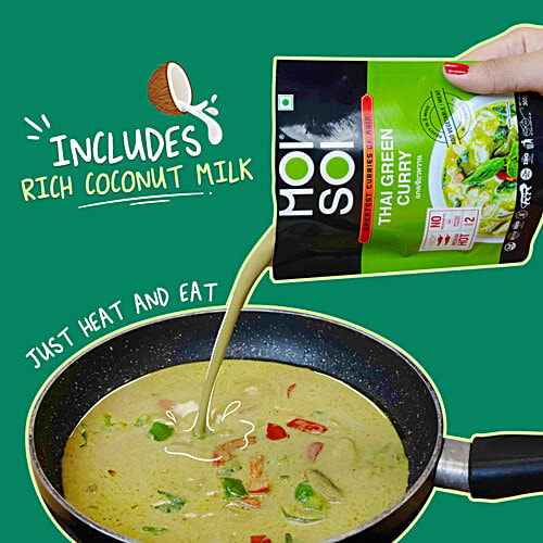 Moi Soi Thai Green Curry Cooking Sauce With Coconut Milk, Thai Herbs & Spices, Ready in 5 mins, Add Veggies Or Meat, 300 g  Ready in 5 mins
 Add Veggies Or Meat