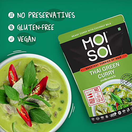 Moi Soi Thai Green Curry Cooking Sauce With Coconut Milk, Thai Herbs & Spices, Ready in 5 mins, Add Veggies Or Meat, 300 g  Ready in 5 mins
 Add Veggies Or Meat