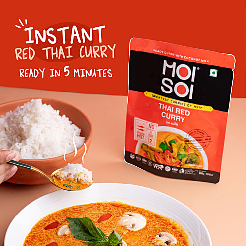 Moi Soi Thai Red Curry Cooking Sauce With Coconut Milk, Thai Herbs & Spices - Ready In 5 mins, Add Veggies Or Meat, 300 g  