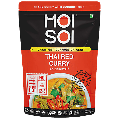 Moi Soi Thai Red Curry Cooking Sauce With Coconut Milk, Thai Herbs & Spices - Ready In 5 mins, Add Veggies Or Meat, 300 g  