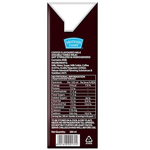 Mother Dairy Latte Cold Coffee, 200 ml Tetra Pak Ready To Drink, Rich In Calcium, Source of Protein