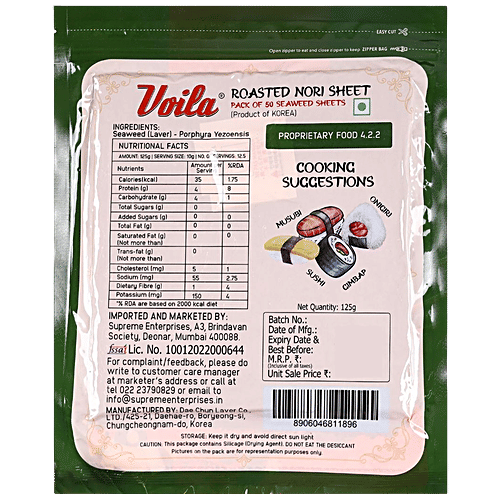 VOILA Dae Chun GIM Sushi Roasted Nori Sheets - Gold Grade, 50 Seaweed Full Sheets, 125 g Zipper Pouch