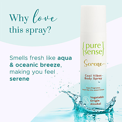 PureSense Serene Cool Vibes Body Spray - No Gas Deodorant For Women, 150 ml  Vegetable Origin Alcohol, Aqua Fragrance, Fresh Like Ocean Breeze