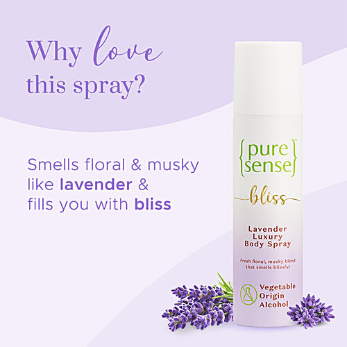 PureSense Bliss Lavender Luxury Body Spray - No Gas Deodorant For Women, 150 ml  With Vegetable Origin Alcohol, Fresh Floral Musky Blend
