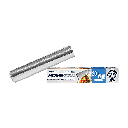 Homefoil Aluminium Foil Silver Embossed - 25 m, 12 Microns Thickness, Non-Microwavable, Child Friendly, 1 pc  