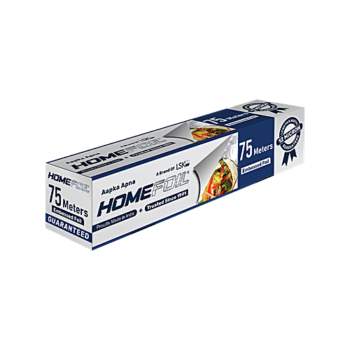 Homefoil Aluminium Foil Silver - 75 m, 12 Microns Thickness, Non-Microwavable, Food Safe, Child Friendly, 1 pc