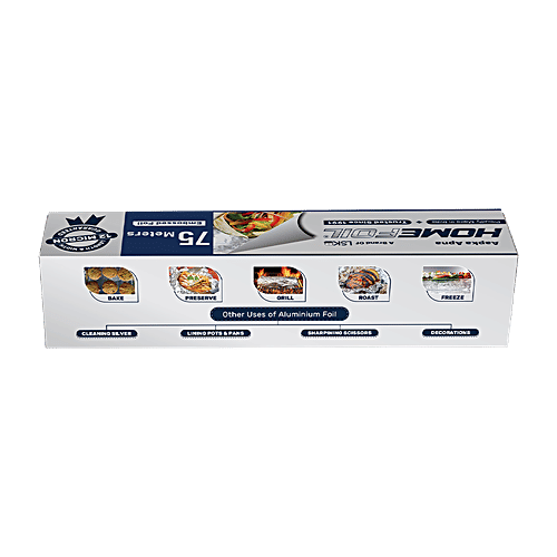 Homefoil Aluminium Foil Silver - 75 m, 12 Microns Thickness, Non-Microwavable, Food Safe, Child Friendly, 1 pc