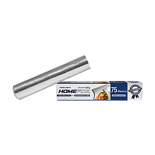 Homefoil Aluminium Foil Silver - 75 m, 12 Microns Thickness, Non-Microwavable, Food Safe, Child Friendly, 1 pc