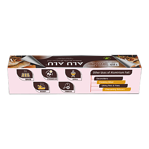 Alu Alu Aluminium Foil - Silver, Premium Quality, 69.49 m, 18 Microns Thickness, Food Grade, Child Safe, 1 kg  