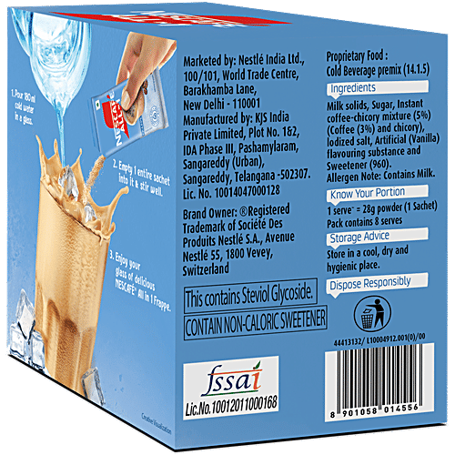 Nescafe  All In 1 Frappe Instant Cold Coffee Premix Powder, 224 g (8 x 28 g each) 8 Serves, Cold Beverage Premix, Quick & Easy