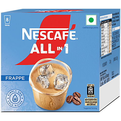 Nescafe  All In 1 Frappe Instant Cold Coffee Premix Powder, 224 g (8 x 28 g each) 8 Serves, Cold Beverage Premix, Quick & Easy