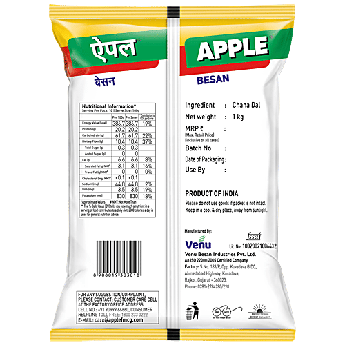 APPLE BESAN Besan Gram Flour, 1 kg Pure, Made From Chana Dal, Untouched By Hand
