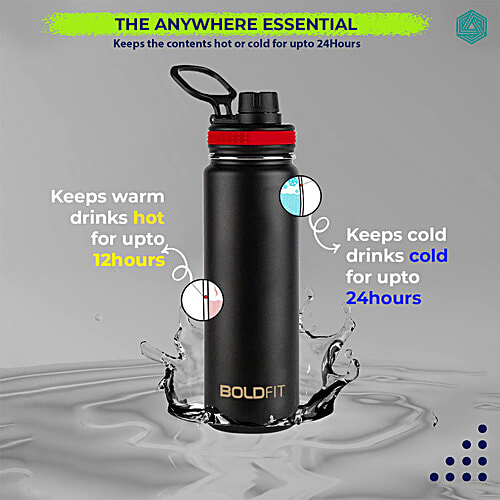 Boldfit Stainless Steel Thermosteel Water Bottle/Thermos Flask - Black, 800 ml  