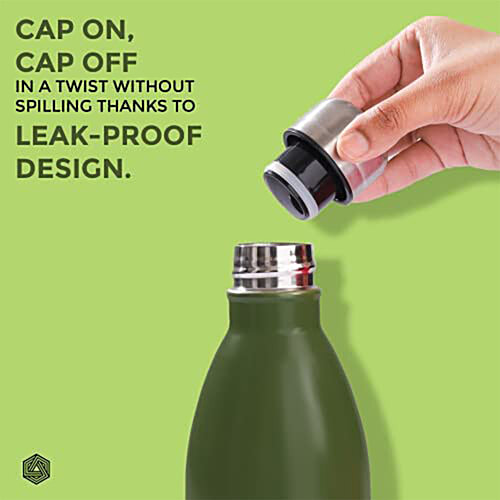 Boldfit Stainless Steel Water Bottle - Army Green, 500 ml  
