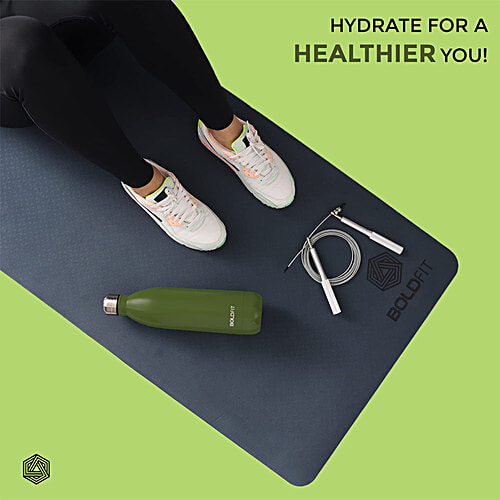 Boldfit Stainless Steel Water Bottle - Army Green, 500 ml  