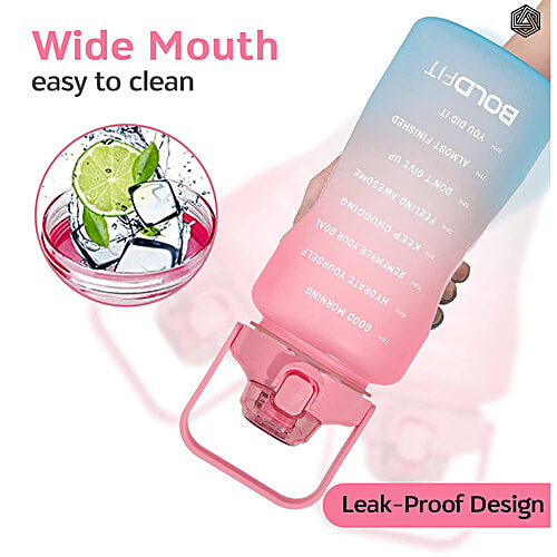 Boldfit Motivational Plastic Gym Gallon Water Bottle - With Time Markers, Blue Pink, 2 L  