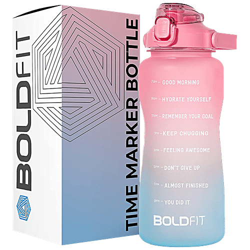 Boldfit Motivational Plastic Gym Gallon Water Bottle - With Time Markers, Blue Pink, 2 L  
