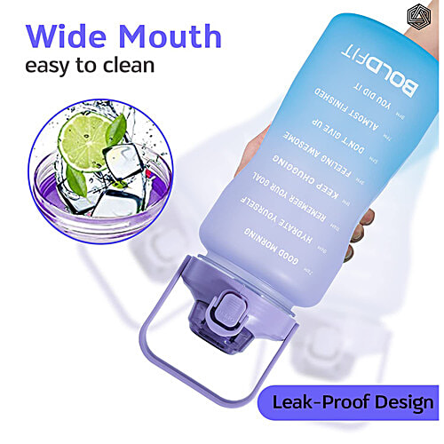 Boldfit Motivational Plastic Gym Gallon Water Bottle - With Time Markers, Purple Blue, 2 L  