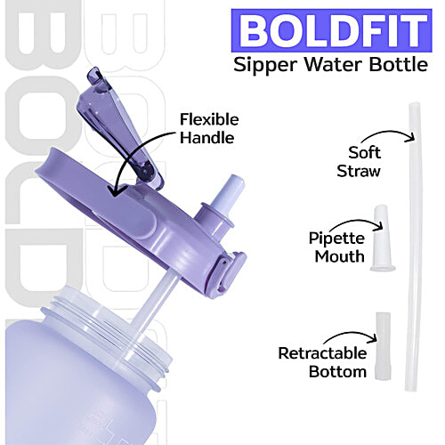 Boldfit Motivational Plastic Gym Gallon Water Bottle - With Time Markers, Purple Blue, 2 L  