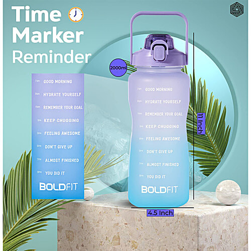 Boldfit Motivational Plastic Gym Gallon Water Bottle - With Time Markers, Purple Blue, 2 L  