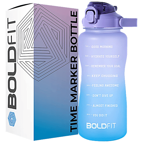 Boldfit Motivational Plastic Gym Gallon Water Bottle - With Time Markers, Purple Blue, 2 L  