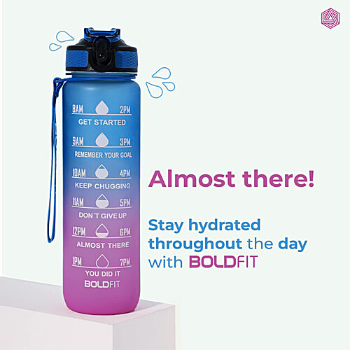 Boldfit Sipper Water Bottle With Motivational Time Markers - Fuchsia Blue, 1 L  