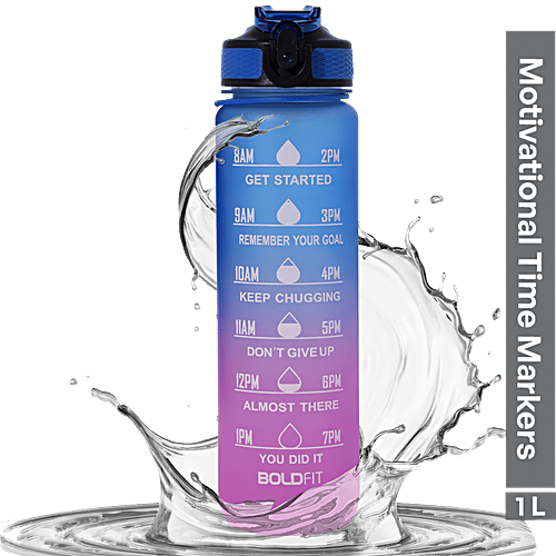 Boldfit Sipper Water Bottle With Motivational Time Markers - Fuchsia Blue, 1 L  