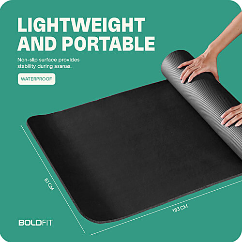 Boldfit Unisex Yoga Mat With Carrying Strap - 10 mm, Anti Slip, Black, 1 pc  For Exercise