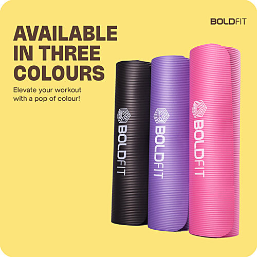 Boldfit Unisex Yoga Mat With Carrying Strap - 10 mm, Anti Slip, Black, 1 pc  For Exercise