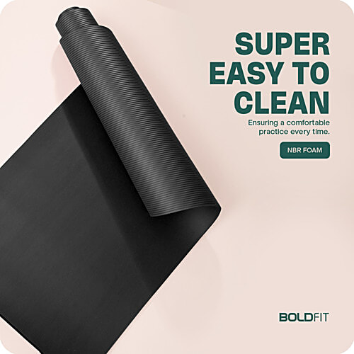 Boldfit Unisex Yoga Mat With Carrying Strap - 10 mm, Anti Slip, Black, 1 pc  For Exercise