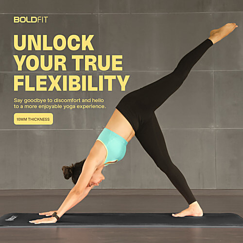 Boldfit Unisex Yoga Mat With Carrying Strap - 10 mm, Anti Slip, Black, 1 pc  For Exercise