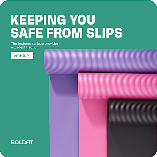 Boldfit Unisex Yoga Mat With Carrying Strap - 10 mm, Anti Slip, Black, 1 pc  For Exercise