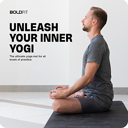 Boldfit Unisex Yoga Mat With Carrying Strap - 10 mm, Anti Slip, Black, 1 pc  For Exercise