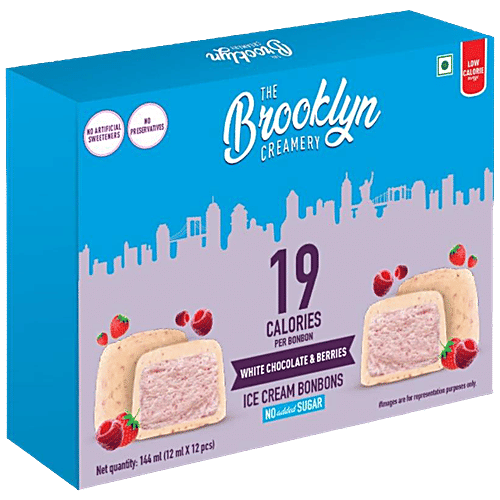 The Brooklyn Creamery White Chocolate & Berries Bonbons Ice Cream - Low Calorie, No Added Sugar, 144 ml (12 pcs x 12 ml) No Added Sugar, No Preservatives
