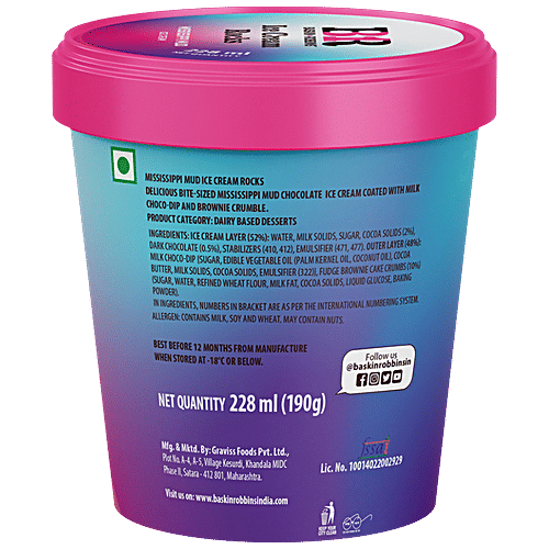 Baskin Robbins Ice Cream Rocks Mississippi Mud, 228 ml  Bite Sized Mississippi Mud Chocolate Ice Cream Coated With Milk Choco Dip With Brownie Crumble